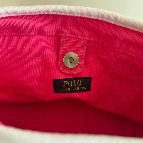 SOLD❗️ Polo Ralph Lauren Small Canvas Tote Big Pony Logo White Blue Preppy Bag - Picture 9 of 11